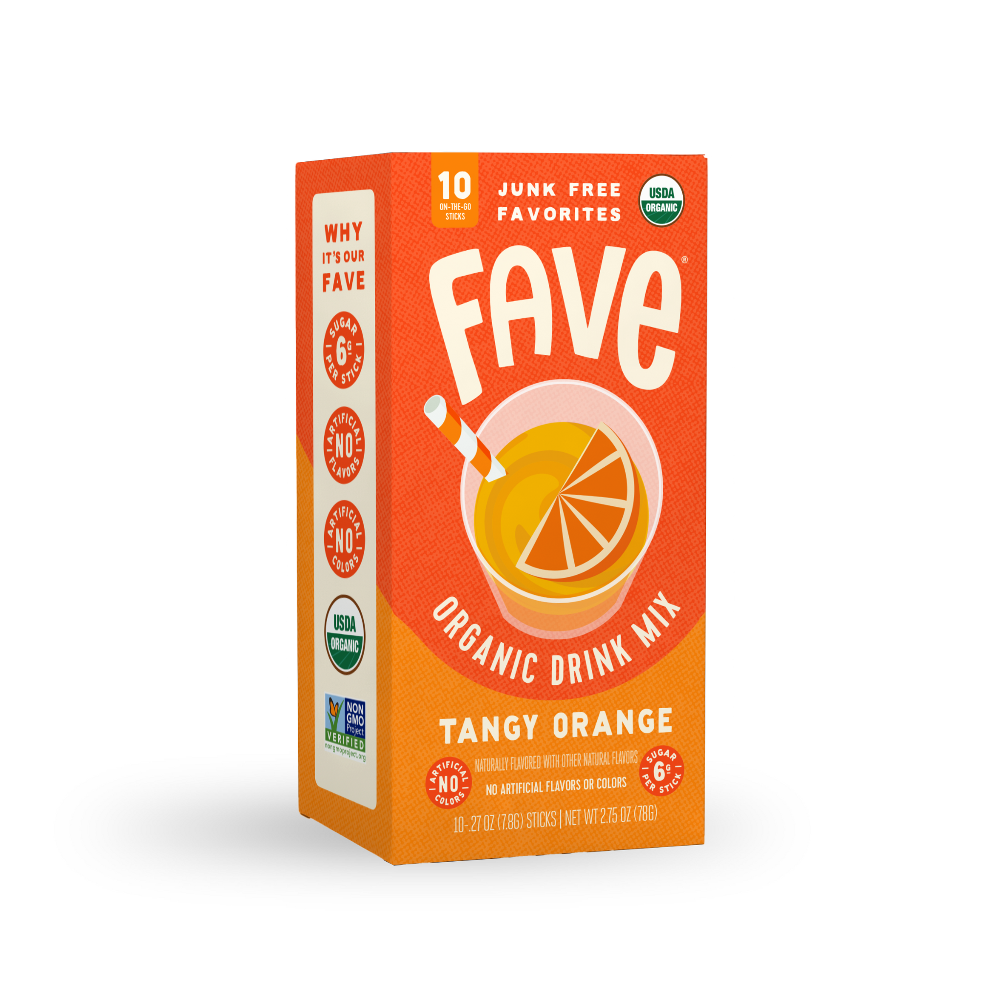 Fave Organic Drink Mix Tangy Orange 10ct